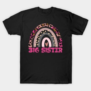 Big Sister Funny Gift Leopard Rainbow Fun Design T-Shirt